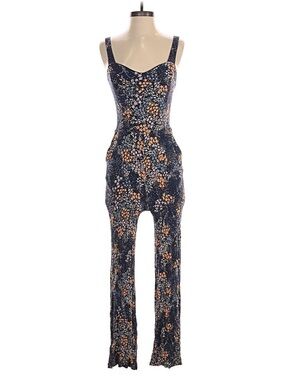 Market & Spruce Navy Floral-Strappy Jumpsuit with Floral Accents